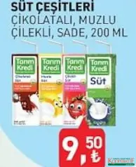 TARIM KREDİ SÜT ÇEŞİTLERİ 200 ML fiyat ve kampanya bilgisi